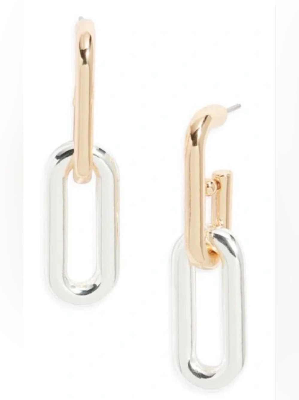 NWOT Open Edit Two-Tone Gold and Silver Link Drop Earrings MRSP $35